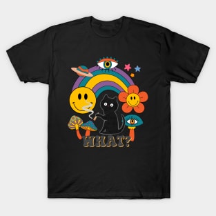 Hippie Cat and Retro Rainbow T-Shirt